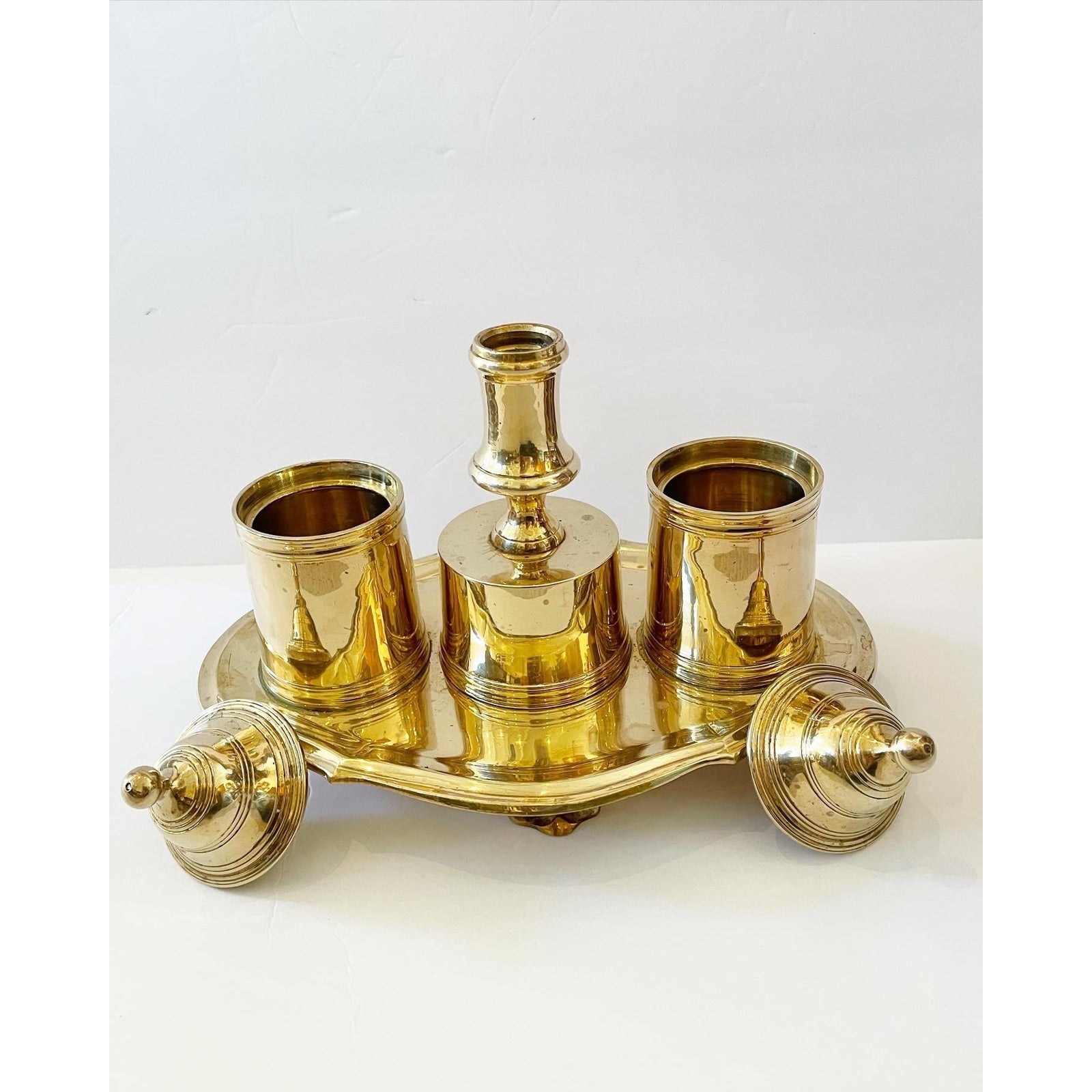 5 Vintage Brass Candlestick Holders / Set of Footed Candle Holders