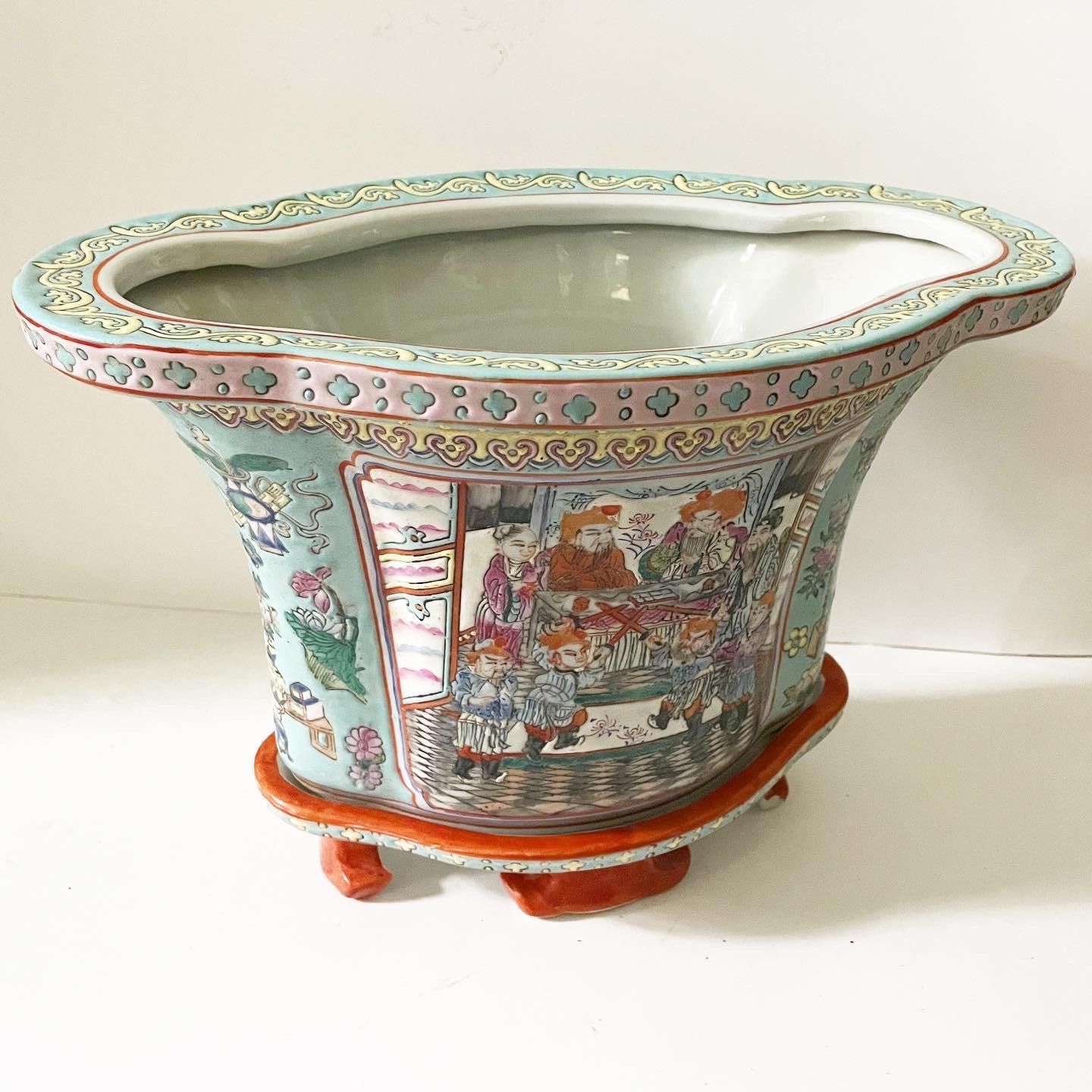 Vintage Early 20th Century Large Asian Cachepot on Stand